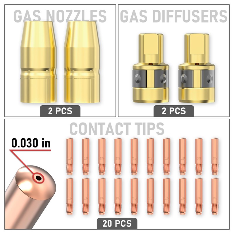 YESWELDER MIG Welding Gun Accessory Kit .030" Tip-Nozzle-Diffusers for Miller