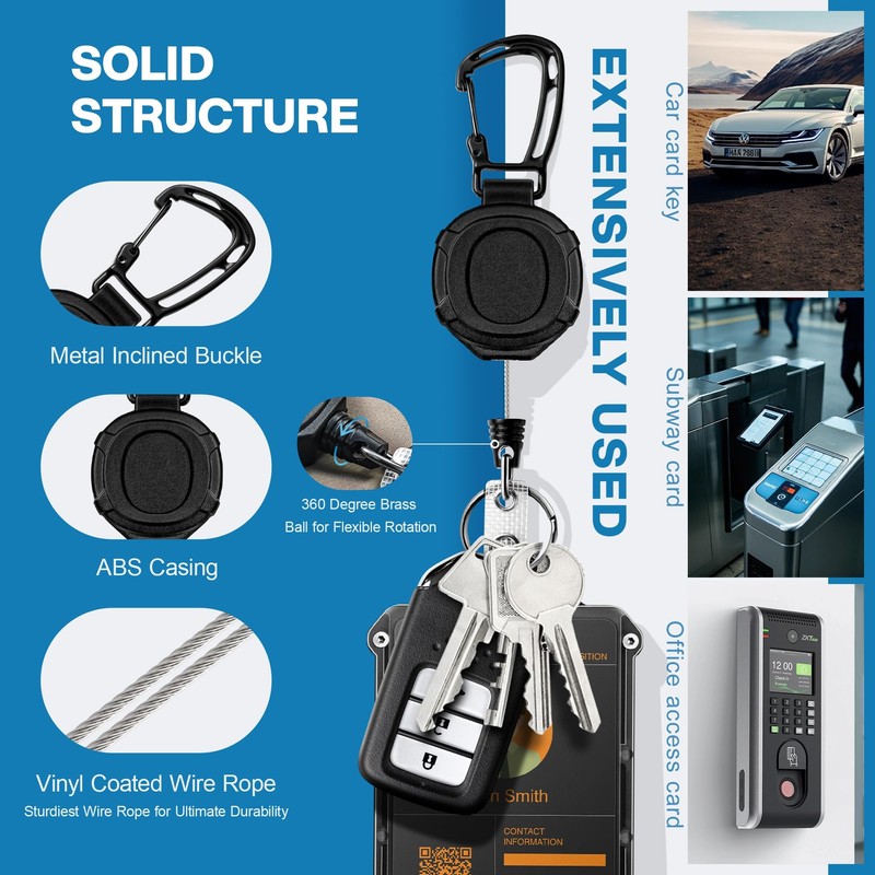 DINALLE 2 Pack Retractable Keychain Heavy Duty Carabiner Badge Reel