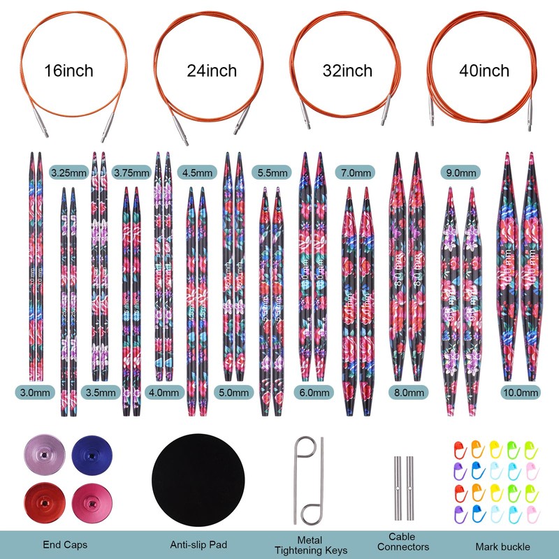 Mdoker Interchangebale Circular Knitting Needles Set 13 Pair Round Metal