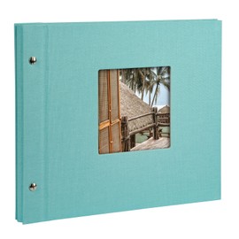 goldbuch Bella Vista Screw Album with Picture Cut-Out 39 x 31 cm, 40 Pages with Protective Dividers Expandable Linen, Grey, 28, aqua, 30 x 25 cm