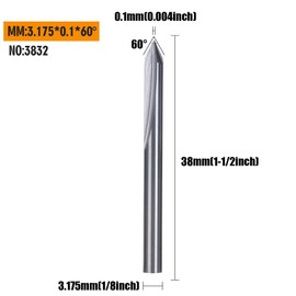 HUHAO 5PCS CNC Engraving Bits, 60 Degree V Bits with 2-Flute Straight Groove 1/8" Shank 0.1mm Tip Carbide Tools