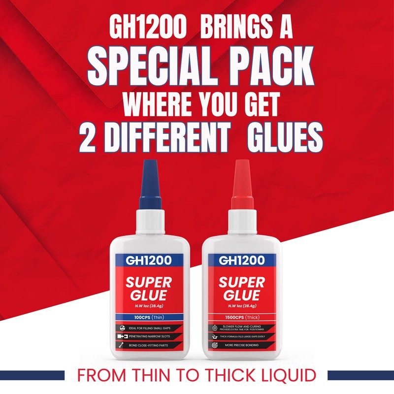 GH1200 57 Grams (2 oz) 100/1500 CPS (Thin/Thick) Super Glue
