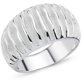 Vinani Ring Grooves Rounded Solid Sandblasted Shiny 925 Sterling Silver Tree 2RKB, Sterling Silver