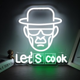 lmprintNook Breaking Bad Neon Sign Heisenberg for Wall Decor,Funny Let's Cook Neon Ligthts with Dimmable LED Signs for Man Cave Bedroom Bar Party Neon Gifts for Crime TV Show Fans Gifts