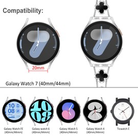 KADES Compatible for SamsungGalaxy Watch 7 Strap 40mm 44mm,Women Diamond Bracelet Metal Band for GalaxyWatch 5/6/4 40mm 44mm, Galaxy Watch6 Classic,Galaxywatch 4 Classic,Silver/Black