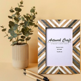 Artwork Craft Picture Photo Frame Chevron Herringbone Art Inspired Vintage Table-Top/Wall Décor Frames (5x7 Inches, Gray,White,Wood)