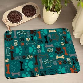 Dog Food Mats for Floors Waterproof, Dog Cat Water Bowl Mats Pet Feeding Absorbent Mat Dog Cat Pet Placemats for Food and Water Green 12 * 20 inch