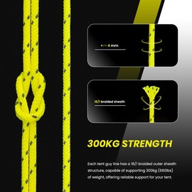 Abma Cord Tent Guy Ropes 4mm 50M Guy Line 10 Pcs Guy Rope Tensioners Heavy Duty Guide Rope for Camping, Gazebos, Awning, Tarp - Reflective Neon Yellow