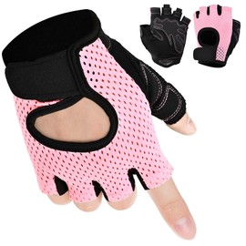 Permuly Non-Slip Gym Gloves Women, Weight Lifting Gloves Women Padded Grip, Workout Gloves Cycling Training Exercise Gym Accessories for Women (Pink, Small)