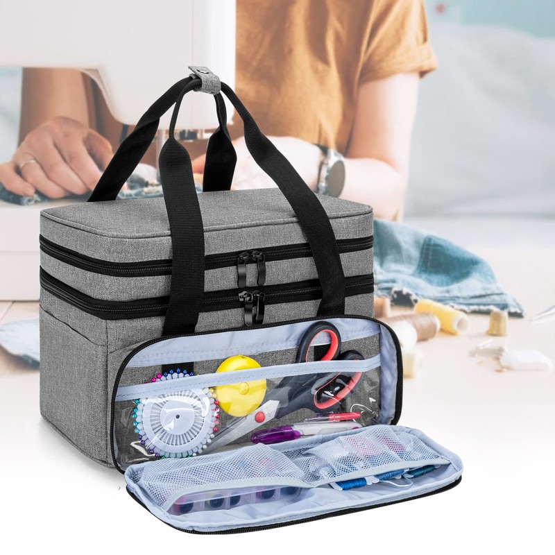 BAFASO Double Layer Sewing Accessories Organizer with 2 Detachable Pouches,