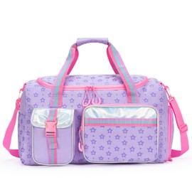 Travel Bag for Children Sports Bag with Shoe Compartment Overnight Duffel Ballet Dance Sports Carry On Weekender Kids Duffle Bag, Purple-Star, Sporty