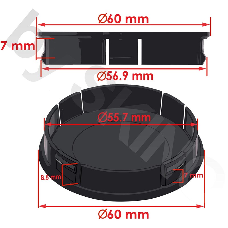 Biomar Labs® 4 x 60mm 3D Universal Wheel Hub Centre