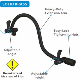 Voolan All Metal Shower Head Extension Arm, 14 Inch Curved Solid Brass Adjustable Shower Arm, Universal Connection Pipe, Flexible Height, Matte Black