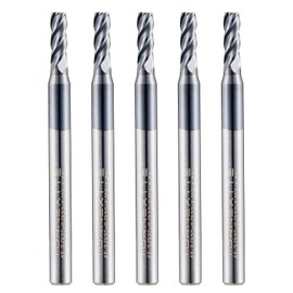 Turnextte 5 PCS 3/32" Micrograin Carbide Square End Mill Set, 4 Flute HRC 45 Deg AlTiN Coating End Mill Bits Set for Milling Alloy Steels, Hardened Steel,CNC Router Bits for DIYers & Professionals