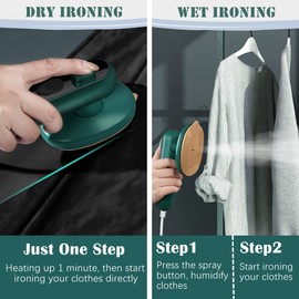 Travel Iron Mini with Steam, Portable Mini Steam Iron, Portable Iron for Travel, Mini Travel Steam Iron for Clothes, Portable Mini Ironing Machine for Dry & Wet Ironing. (Green)