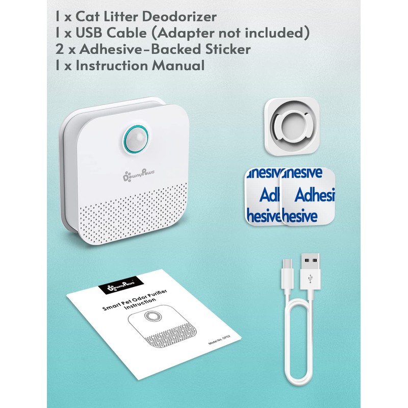 DownyPaws Cat Litter Deodorizer, Rechargeable 4000mAh Odor Eliminator Cat Litter