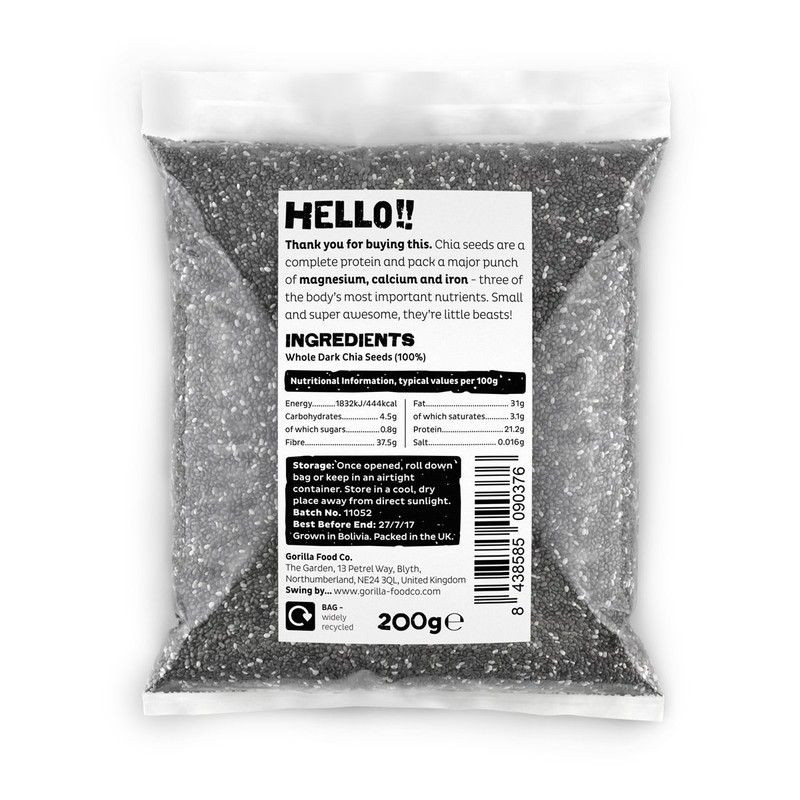 Gorilla Food Co. Whole Dark (Black) Chia Seeds - 200g