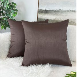 Aiking Home 18x18 Inches Faux Silk Square Throw Pillow Cover, Zipper Closure, Brown (Set of 2)