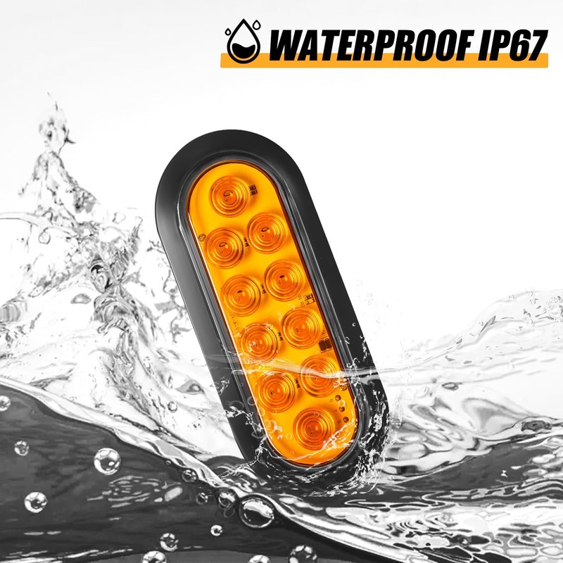 6PCS Amber LED Oval Tail Trailer Lights, 6 inch LED