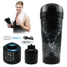HouseUp Electric Protein Shaker Bottle - 700ml/24oz USB Rechargeable Portable Blender Cup with Supplement Storage | Fitness Shaker for Gym and Travel (Black)