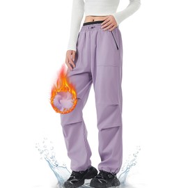 Women Snow Pants Waterproof Skiing Pants Softshell Insulated Fleece Lined Snowboard Pants for Winter Outdoor Hiking(KL-W301,PP,S) Purple