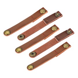 MECCANIXITY Pack of 5 Leather Cable Straps Cord Organizer 90x12mm Portable Cable Leather Clips Light Brown Earphone Cord Management for Cable, Wire