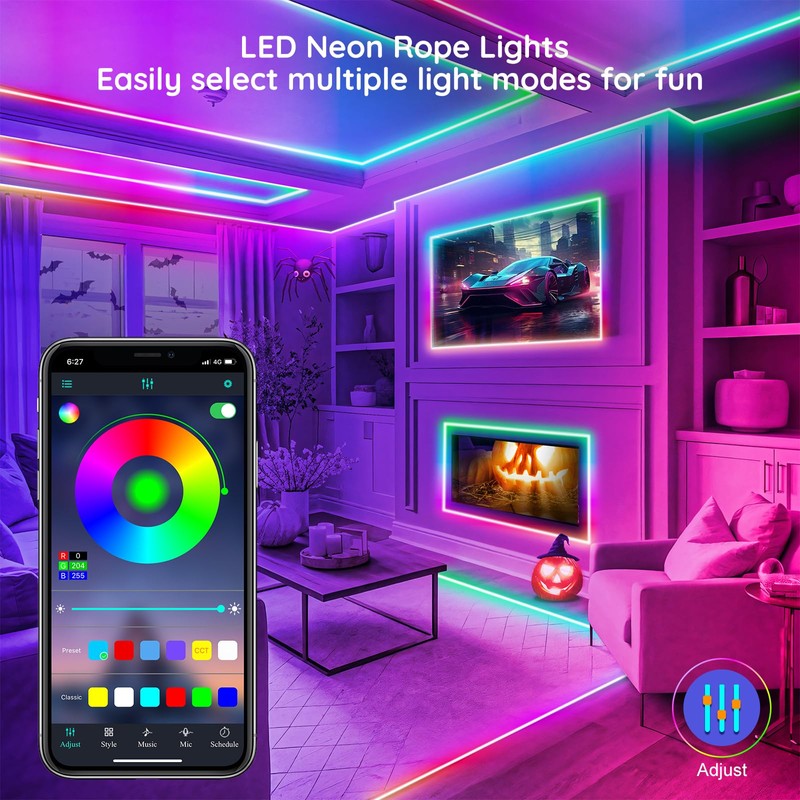 FBZ 50Ft Led Rope Lights, Flexible Neon Lights Control with