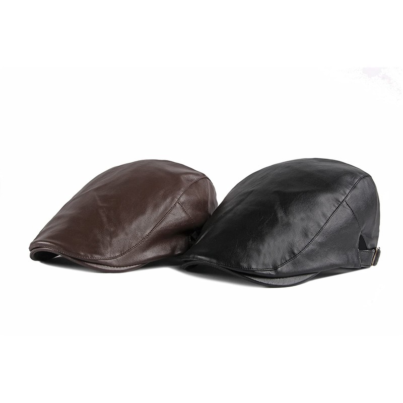 XUNQUCOM Classic Newsboy Cap,PU Leather Beret Ivy Flat Golf Driving
