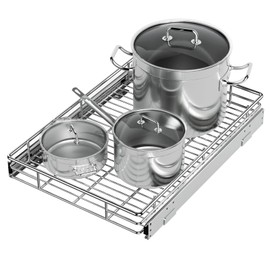 ZOINLIY Pull Out Cabinet Organizer, Versatile Slide Out Kitchen Organizers and Storage,Heavy Duty Drawer Cupboard Storage Basket, Smooth Sliding, Chrome Finish,14" W x 21" D
