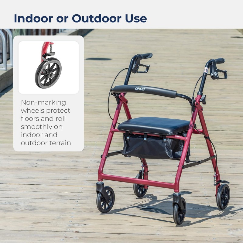 Drive Medical Aluminum Rollator Walker Fold Up and Removable Back