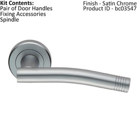 Pair Round Bar Handle with Arch - Concealed Fix Round Rose - Satin Chrome | Door Handle Lever on Screwless Rose - Internal Door Hardware - Screws, Fixings and Spindle Included