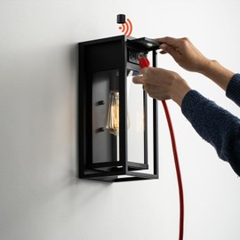 mirrea Outdoor Porch Light Fixture with GFCI Outlet, Dusk to Dawn Exterior Wall Sconce with Plug, Waterproof Outside Lights for Front Door, Matte Black, 14-Inch