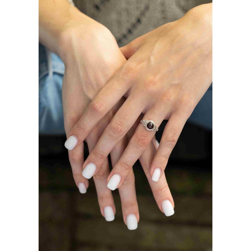 925 Sterling Silver Ring With Garnet, Silver