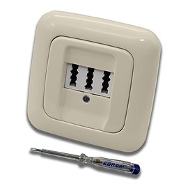Busch Jäger Set Flush-Mounted Telephone Socket by EBROM, TAE 3x6 NFN for 1 Telephone and 2 Additional Devices in DURO2000 Cream White, Frame Including EBROM Phase Tester for Mounting the Device