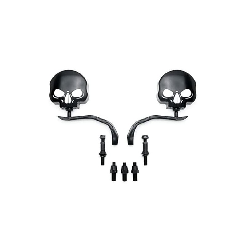 SMT-Skull Flame Black Side Mirrors Compatible With Harley Road King