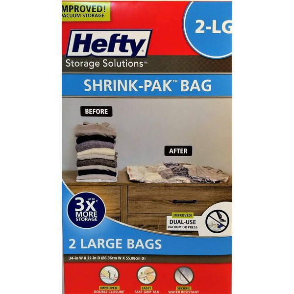 Hefty Vacuum Seal SHRINK-PAK BAG , 34" x 22", 2 Large Bags (Large)