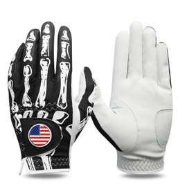 VEASAERS Golf Gloves Men Right Handed Golfer Left Hand with Ball Marker 1 Pack, Leather Premium Weathersof Grip Soft Mens Golf Glove, Size Small Medium ML Large XL (1 Pack Black, Large, Left)