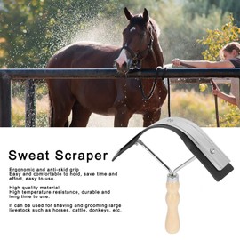 EVTSCAN Horse Sweat Scraper with Wood Handle Non Slip Horse Cleaning Grooming Tool Farm Supplies