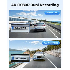 AZDOME Dash Cam Car Front Rear 4K + 1080P, WiFi GPS Dash Cam, Car Camera with 64G SD Card, ADAS, Super Night Vision, WDR, Loop Recording, G-Sensor, Parking Surveillance Car Camera