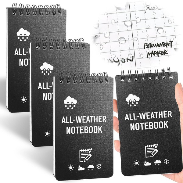 ICHOWHO 4 Pack Waterproof Mini Notebooks, 3x5In All Weather Spiral