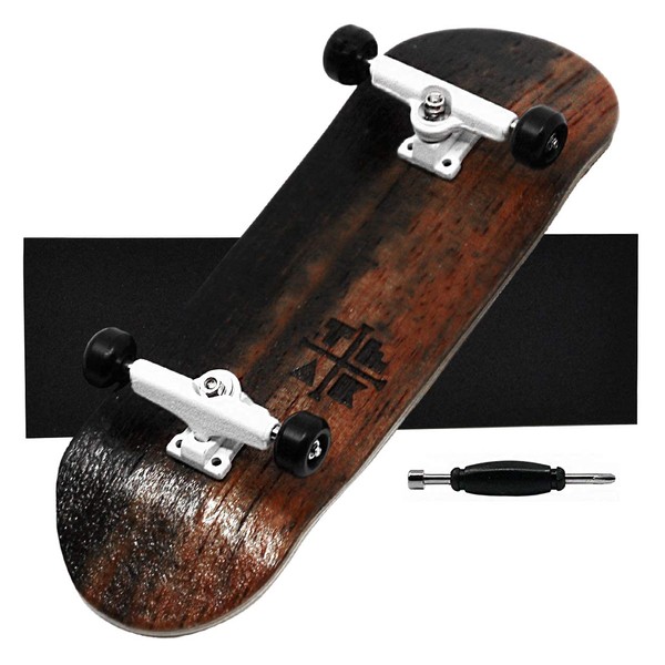 Teak Tuning Prolific Complete Fingerboard - Pro Board Shape and Size, Bearing Wheels, and Trucks - 32mm x 97mm Handmade Wooden Board - Double Vision Edition