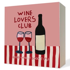 ATBWGT Wine Bar Decor Wooden Box Sign, Gift for Wine Lover,Bar Wood Block Plaque Signs for Home Kitchen Table Shelf Decor,5x5 Inch