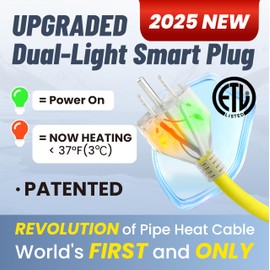 6 Ft Upgraded Dual-Indicators Heat Tape for Water Pipes, YeloDeer Self-Regulating Heat Trace with Thermostat, Heating Cable with Extra End Seals for Metal and Plastic Pipes 120V