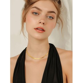 Women's Flat Snake Chain Necklace Stainless Steel in 3 mm 5 mm Flat Snake Choker Simple Necklace without Pendant Multi Layer Suitable in Silver/Gold/Rose Gold with 32 cm/38 cm/46 cm + 9 cm Chain,