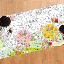 AIBIIN 2 Pcs Easter Giant Coloring Poster for Kids Happy Easter Jumbo Paper Coloring Tablecloth Bunny Eggs Games Activities Easter School Classroom Home Party Supplies Decorations 72 x 30 inch