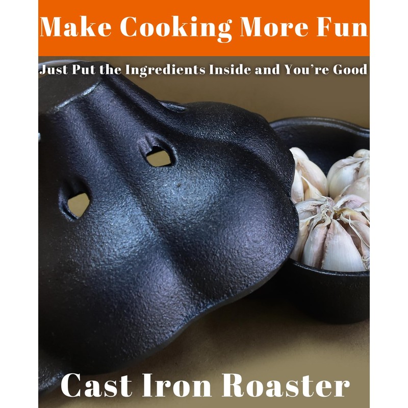 Pinra Pre-Seasoned Cast Iron Dutch Oven Pot, Potato Garlic Roaster
