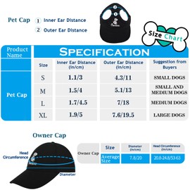 Pawaboo 2PC Owner and Dog Hat Set, Pet's Mom/Dad Baseball Cap Set, Dog Visor Cap Sun Protection Hats with Ear Holes and Adjustable Strap, Family Matching Hats, Large, Black