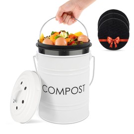 Vipush Compost Bin with Lid Small Countertop Compost Bin includes Inner Liner & 3 Charcoal Filters, White