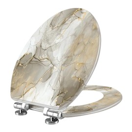 Elongated Toilet Seat liquid marble gold Resin Toilet Seat with Quietly Close Quick Release Hinges Decorative Toilet Seat with Cover Easy to Clean and Install Bathroom Decor