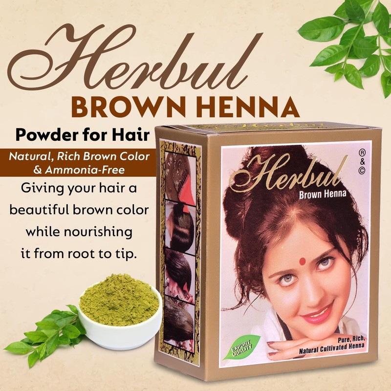 Herbul Henna Hair Dyes (Brown, 6 Sachets x 10 g